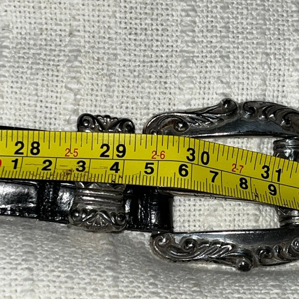 Brighton‎ Black Croc Embossed Leather Belt Silver Ornate Buckle 29